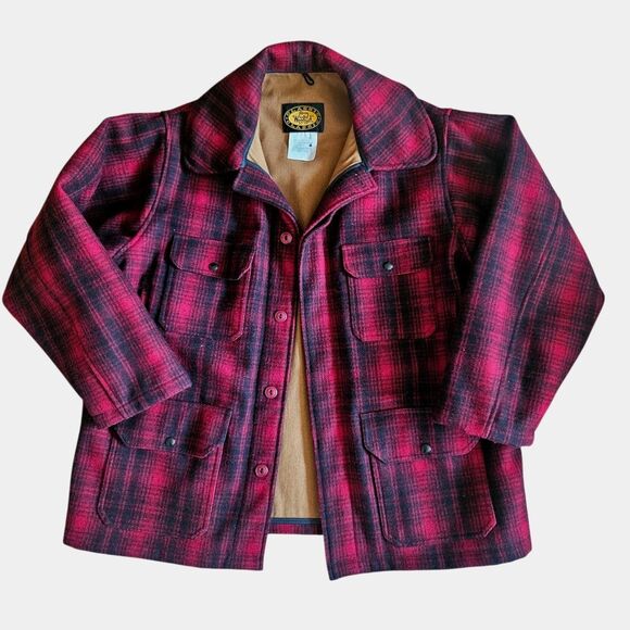 Vintage Woolrich Classic 503 Mackinaw Hunting Coat Mens 50 Red Plaid - Picture 1 of 10